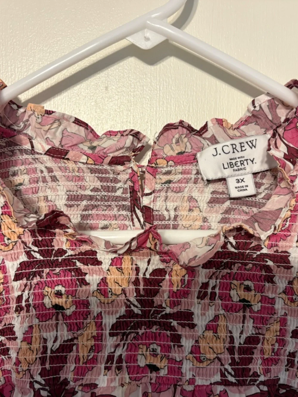J. Crew Women's Plus Liberty Butterfield Poppy Smocked Button-Back Shirt Top 3X